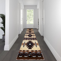 Flash Furniture ACD-RG2813-316-BN-GG Mohave Collection 3' x 16' Brown Traditional Southwestern Style Area Rug - Olefin Fibers with Jute Backing